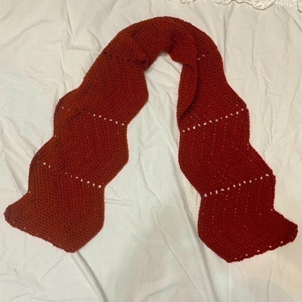 NEW Handmade Artisan Crochet 🧶 Granny Scarf, Shawl, Table Runner, Burnt Orange